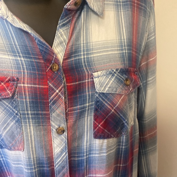 J. Jill Red and Blue Plaid Long Sleeve Button-Up Shirt/dress L oversized - Picture 3 of 9